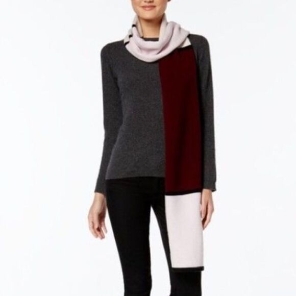 Kate Spade Mondrian Colorblock Knit Scarf pink burgundy - Picture 9 of 10